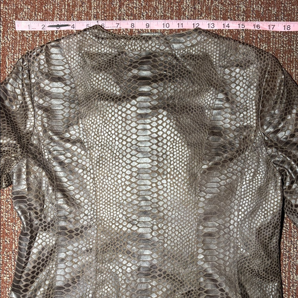 Dana buchman blazer small faux leather snakeskin brown animal print moto style - Picture 12 of 13